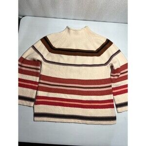 LOFT Cowl Neck Tunic Cream And Striped Sweater Size Small Bell Sleeves